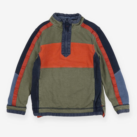 Navy Wash and Orange and Green Half Zip Sweater