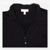 Black Jersey Button‑Front Shirt with Pearl Detail