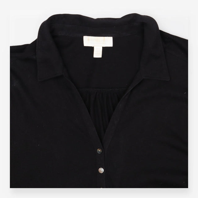 Black Jersey Button‑Front Shirt with Pearl Detail