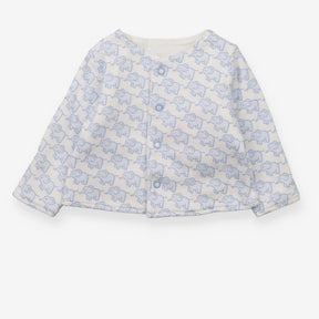 Reversible cardigan white with blue elephants 