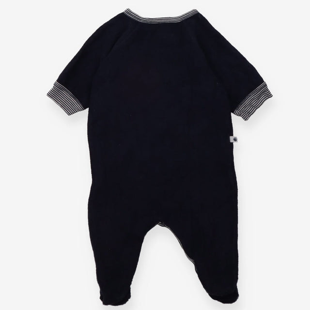 Footed romper Navy Toweling Blue Stripe Cuffs