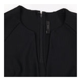 Black Ribbed Cap Sleeve Notch Neck Shift Dress
