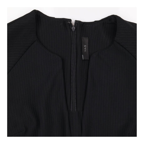 Black Ribbed Cap Sleeve Notch Neck Shift Dress