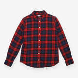 Cotton Flannel Shirt Red Navy Check Long Sleeve