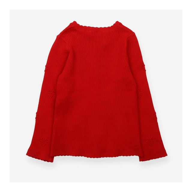 Red knit long sleeve t-shirt ribbed with hearts