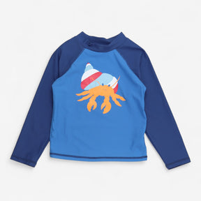 Blue rash vest dark sleeves hemit crab