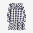 Navy Gingham Ruffle Hem Dress