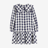 Navy Gingham Ruffle Hem Dress