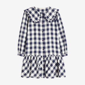 Navy Gingham Ruffle Hem Dress