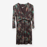 Floral Tie Waist Dress Grey Multicolour Long Sleev