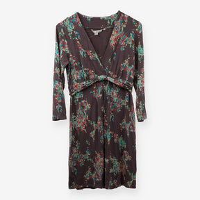 Floral Tie Waist Dress Grey Multicolour Long Sleev