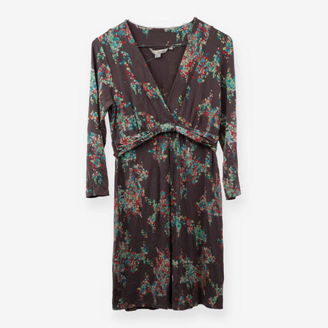 Floral Tie Waist Dress Grey Multicolour Long Sleev
