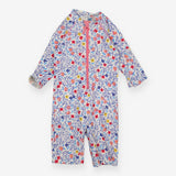 Sunsuit White Floral with Pink Zip