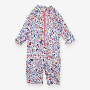Sunsuit White Floral with Pink Zip