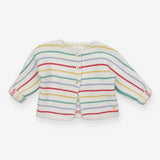 White Knit Cardigan with Colourful Stripes 