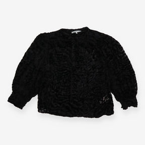 Blouse Black Velvet Devore Animal Print Long Sleev