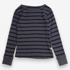 T-shirt Long Sleeve Ribbed Grey and Navy Stripe
