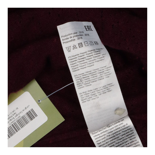 Longline Cardigan Burgundy Pointelle Knit Open Fro