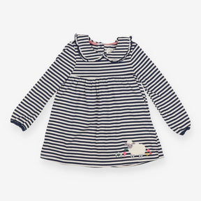 Dress LS jersey navy white stripe sheep