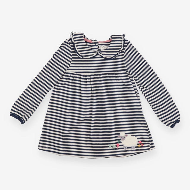 Dress LS jersey navy white stripe sheep