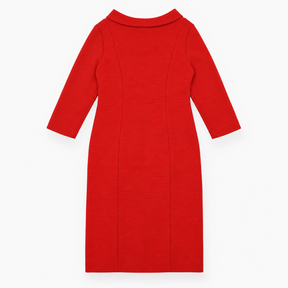 Dress Red Textured Long Sleeve Round Neck Midi
