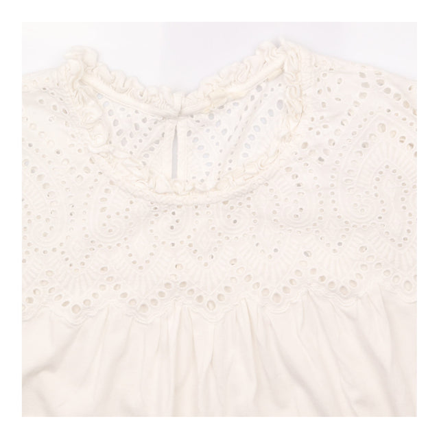 High Neck Top White Broderie Anglaise