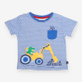 Tee Blue Strip Dinosaur in a Digger Applique