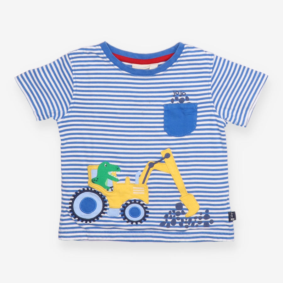Tee Blue Strip Dinosaur in a Digger Applique