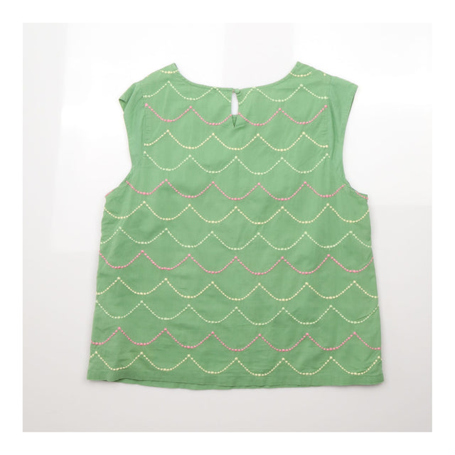 Green Sleeveless Embroidered Cotton Tunic Top