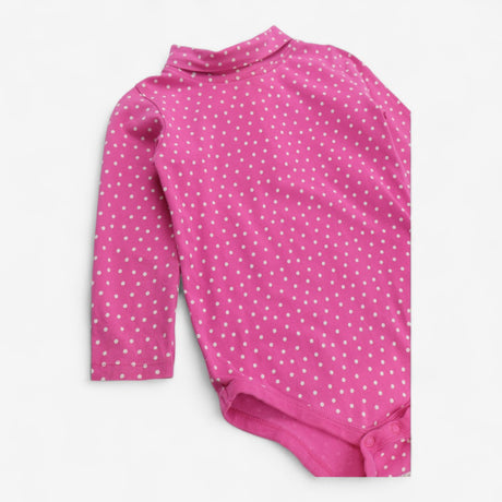 Bodysuit long sleeve roll neck pink with white dot