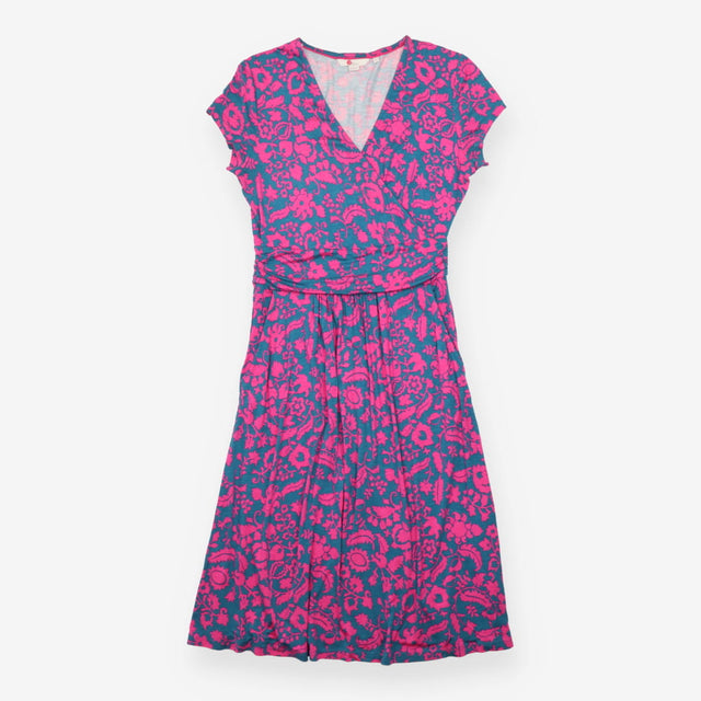 Dress Pink Teal Floral Jersey Faux Wrap Midi