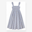 Dress Shirred Bodice Lemon Print Straps Blue Yello