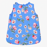 Sleeveless Blouse Blue Floral Ruffle Tie N