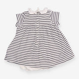 Dress navy and white striped ruffle neck