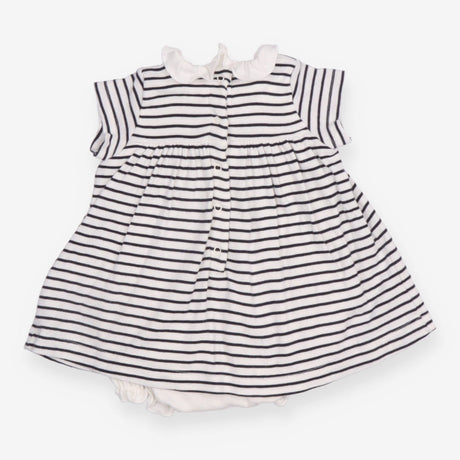 Dress navy and white striped ruffle neck
