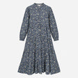 Navy Ditsy Floral V Neck Long Sleeve Midi Dress