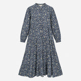 Navy Ditsy Floral V Neck Long Sleeve Midi Dress