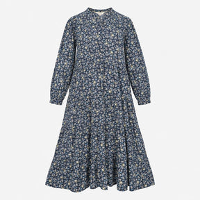 Navy Ditsy Floral V Neck Long Sleeve Midi Dress