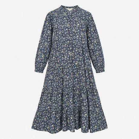 Navy Ditsy Floral V Neck Long Sleeve Midi Dress