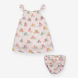 Sundress white smocked birds matching bloomers