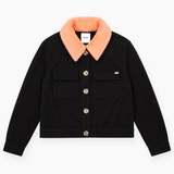 Jacket Black Detachable Faux Fur Collar Button Fro