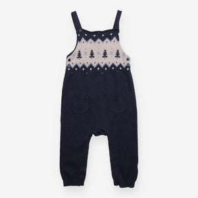 Dungarees blue xmas trees knitted