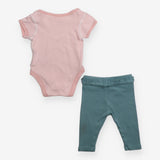 Pink Striped Bodysuit and Green Leggings Outfit
