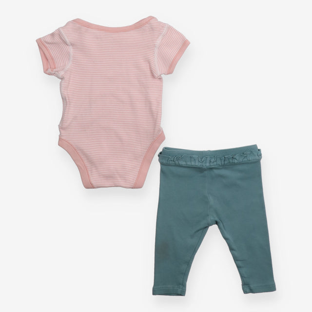 Pink Striped Bodysuit and Green Leggings Outfit