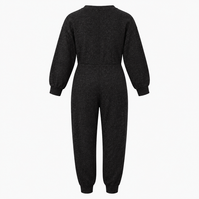 Charcoal Long Sleeve Jersey Tapered Leg Jumpsuit