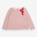 Tee LS pink sparkle stripes bow