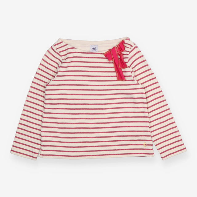 Tee LS pink sparkle stripes bow