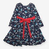 Skater Dress Navy with Unicorns and Detachable Bow