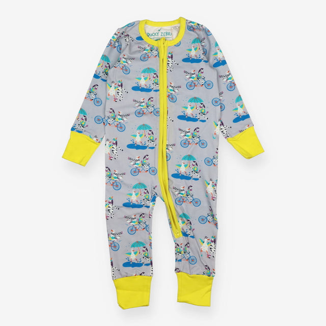Organic Cotton Ducky Zebra Zip-Up Romper