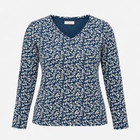 Top Navy Cream Berry Print Organic Cotton Stretch 